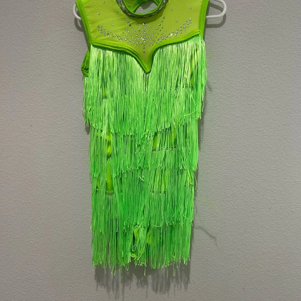Weissman dance “call me” neonGreen Fringe Dance Dress